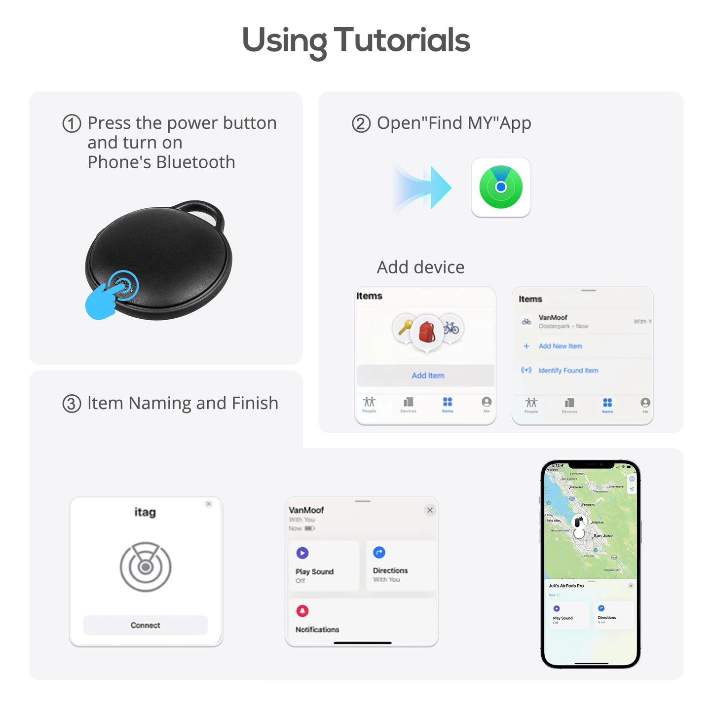 MVTAG Waterproof Bluetooth Tracker and Item Locator - Compatible with iOS Find My App - Replaceable Battery,Ideal for Keys, Bags, and Personal Items