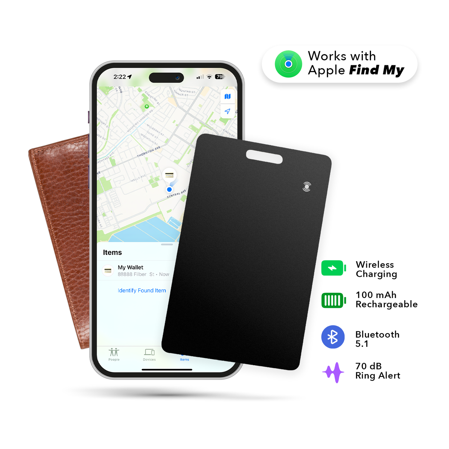 Smart Wallet Tracker Card - Ultra-Thin iOS Find My Compatible, Wireless Charging, Credit Card Sized SmartCard Tracker for Wallets and Passports
