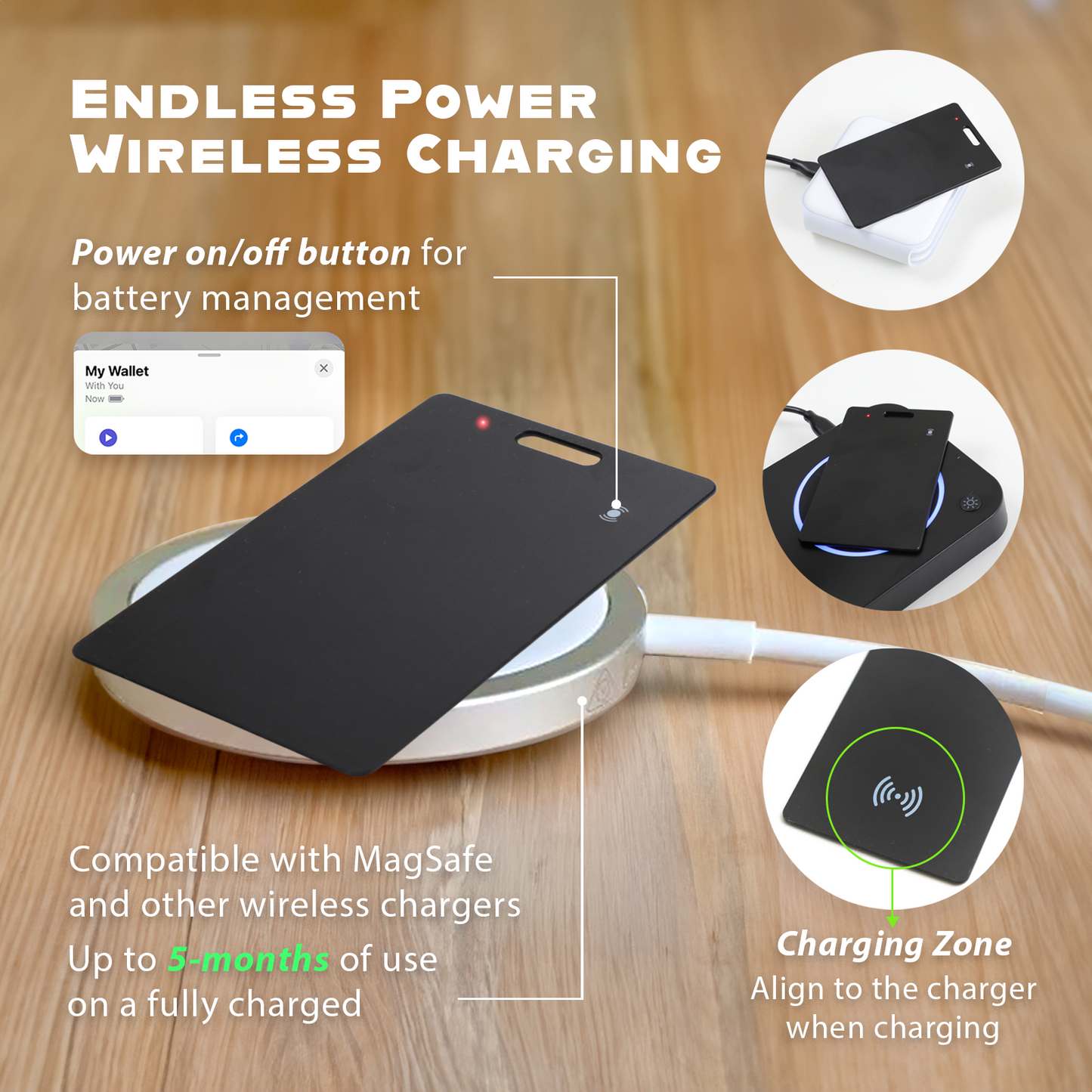 Smart Wallet Tracker Card - Ultra-Thin iOS Find My Compatible, Wireless Charging, Credit Card Sized SmartCard Tracker for Wallets and Passports